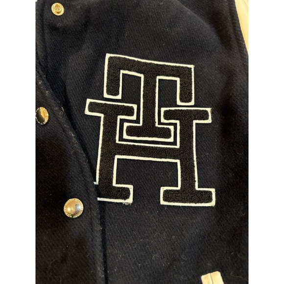 TOMMY HILFIGER wool dark navy & white letterman varsity bomber jacket size - Picture 7 of 14